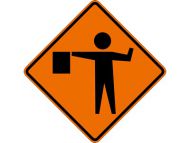 Dicke Safety Products 48" Superbright Reflective Orange Roll-Up Sign - Flagger Symbol